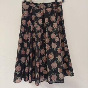 Ro & De Black Pink Skirt Floral Lined Mesh‎ Pleated Tapestry Look Circle Swing